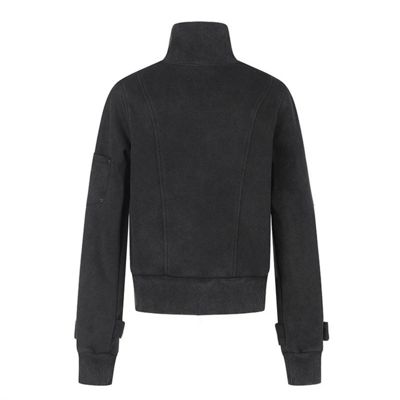 Damen Taillierte Zipjacke mit hohem Stehkragen, Zierpatten & verstellbaren Riegeln Drune