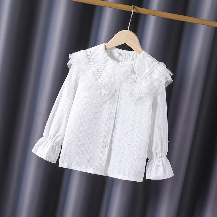 Mädchen Bluse mit voluminösem Rüschenkragen und feinen Stickereien Drune