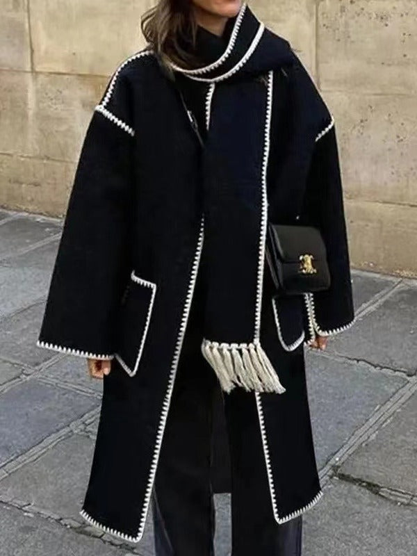 Damen Elegante und stilvolle lange Wollmantel Drune