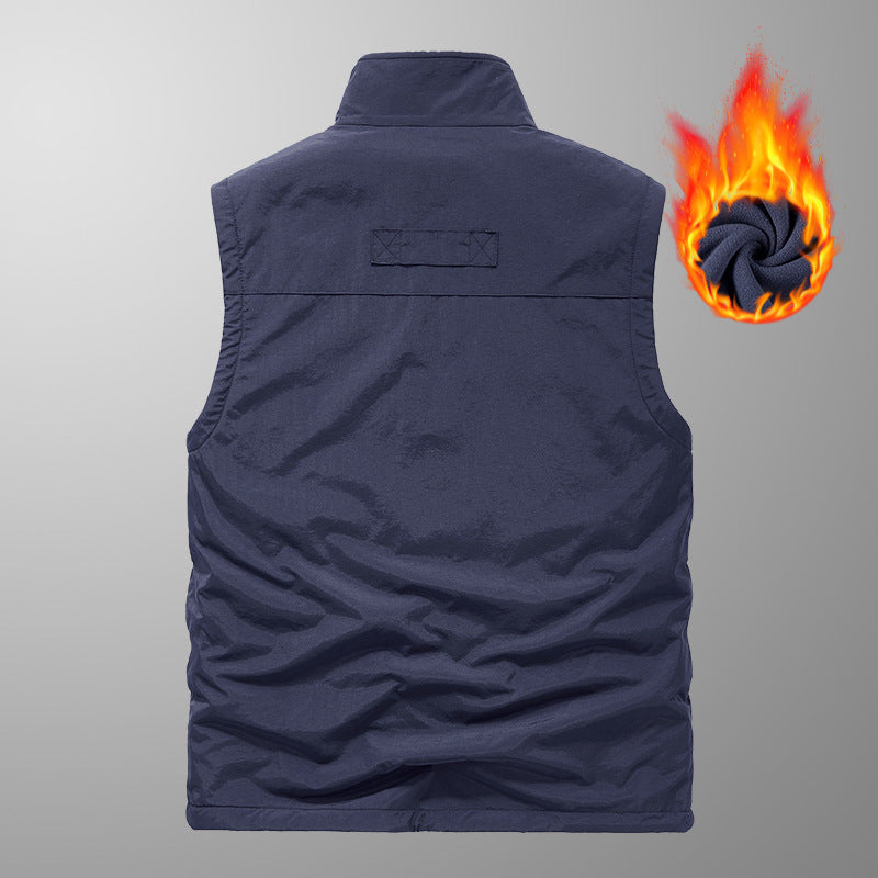Herren thermische Fleece-Innenweste mit wasserabweisender Außenhülle, multiplen Utility-Taschen und hohem Stehkragen Drune