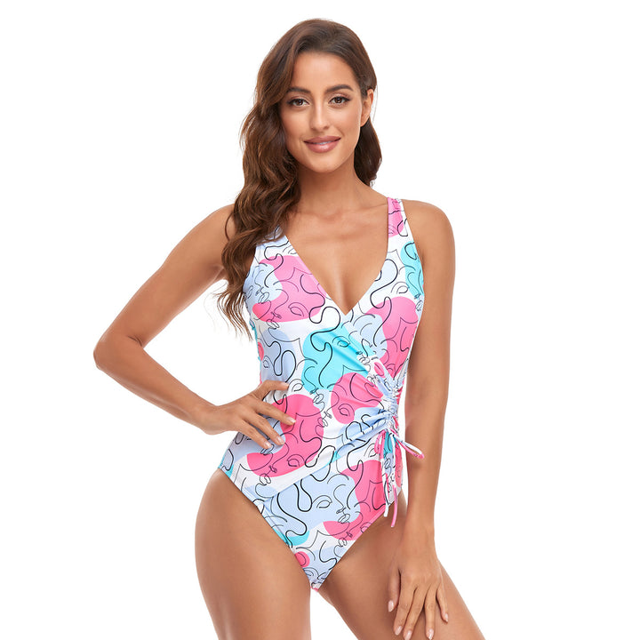 Damen Sportlicher Einteiler Badeanzug mit modernem Wickeldesign Drune