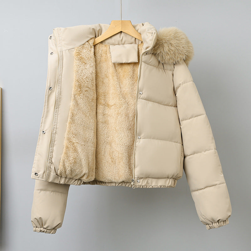 Damen nan kurz geschnittener Thermo-Blouson mit voluminöser Kapuzenblende und elastischem Saum Drune
