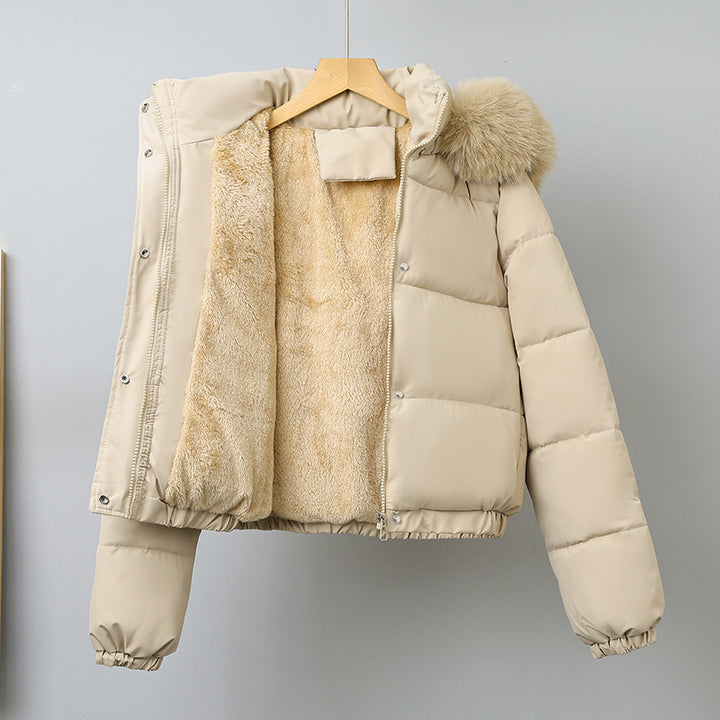 Damen nan kurz geschnittener Thermo-Blouson mit voluminöser Kapuzenblende und elastischem Saum Drune