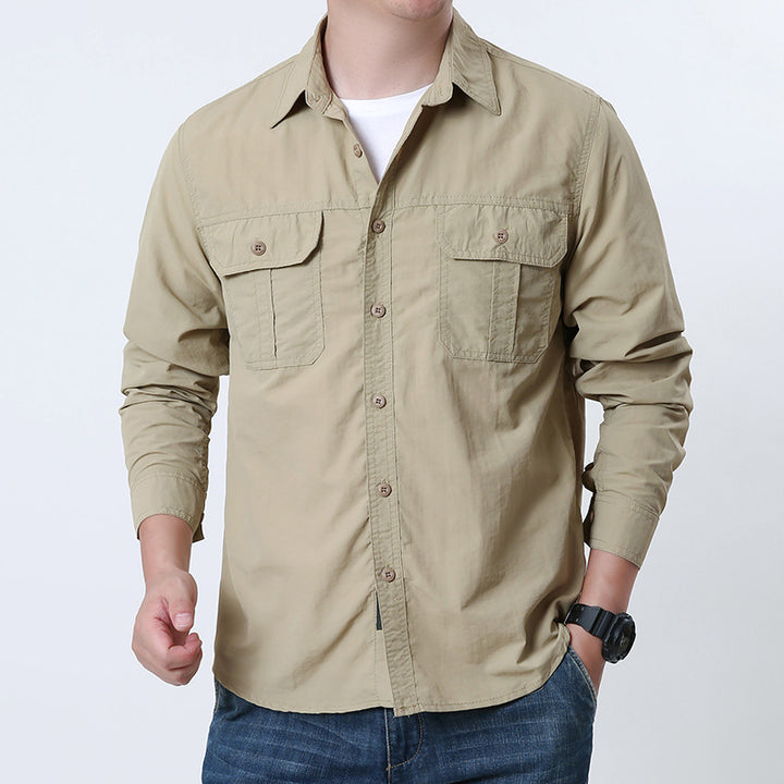 Herren nan leichtes Outdoor-Hemdjacke mit doppelten Klappentaschen, knöpfbarer Front und atmungsaktivem Technikstoff Drune