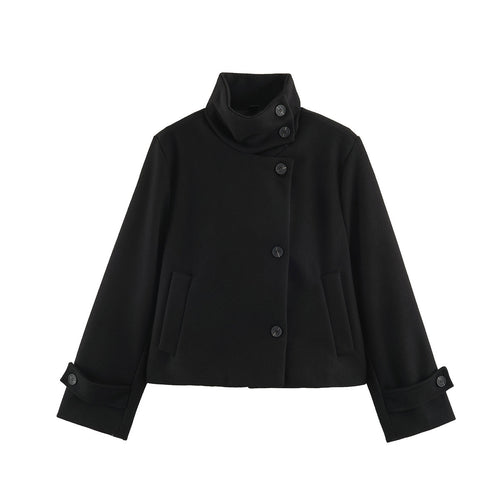 Damen Kurzjacke im Boxy‑Schnitt mit hochschließendem Schlauchkragen und asymmetrischer Knopfleiste Drune