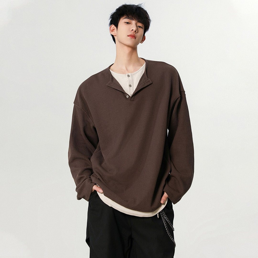 Herren Modisches Oversized-Henley-Shirt mit strukturierter Oberfläche Drune