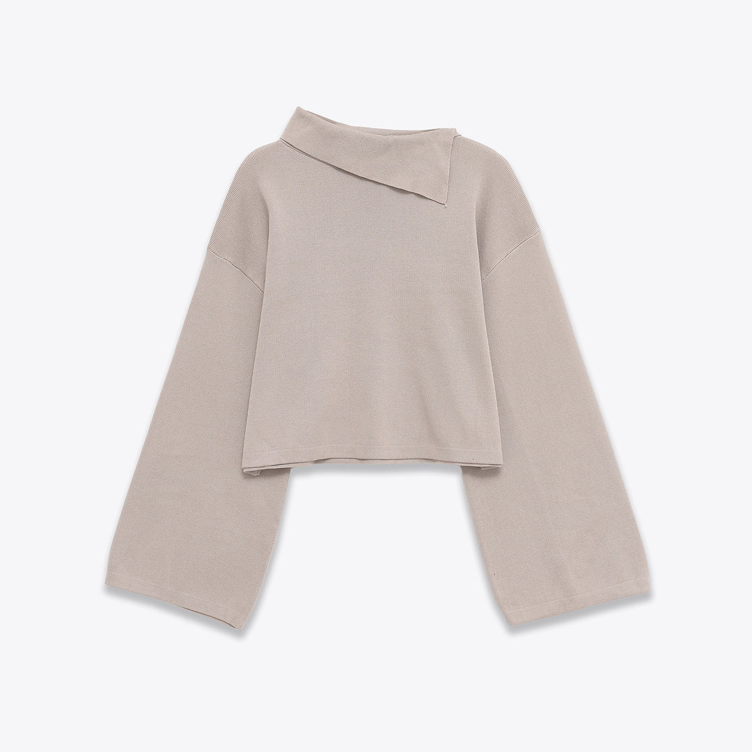 Damen nan oversized kurz geschnittener Pullover mit asymmetrischem Stehkragen und weitem Kimonoärmeln Drune