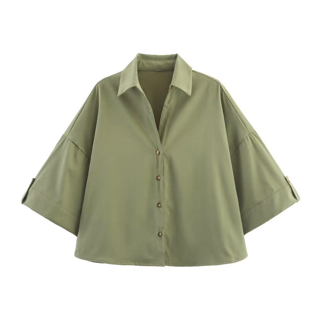 Damen Oversize-Hemdbluse mit dreiviertel-Ärmeln und Manschetten Drune