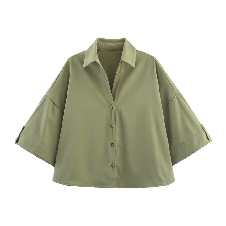 Damen Oversize-Hemdbluse mit dreiviertel-Ärmeln und Manschetten Drune