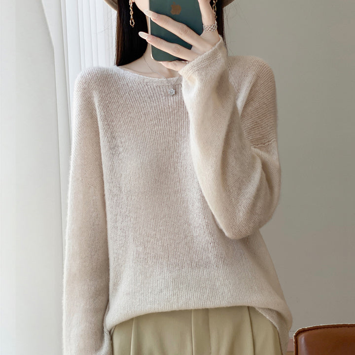 Damen Ultraleichter Mohair‑Look Oversize-Pullover mit U-Boot-Ausschnitt und überschnittener Schulter Drune