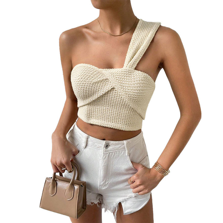 Damen elegantes Crop-Top mit einseitigem Träger und charmanter Raffung Drune