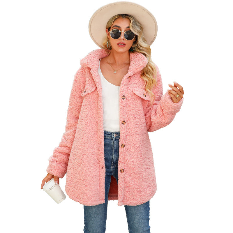 Damen Kuschelige Bouclé-Jacke mit großen Taschen Drune