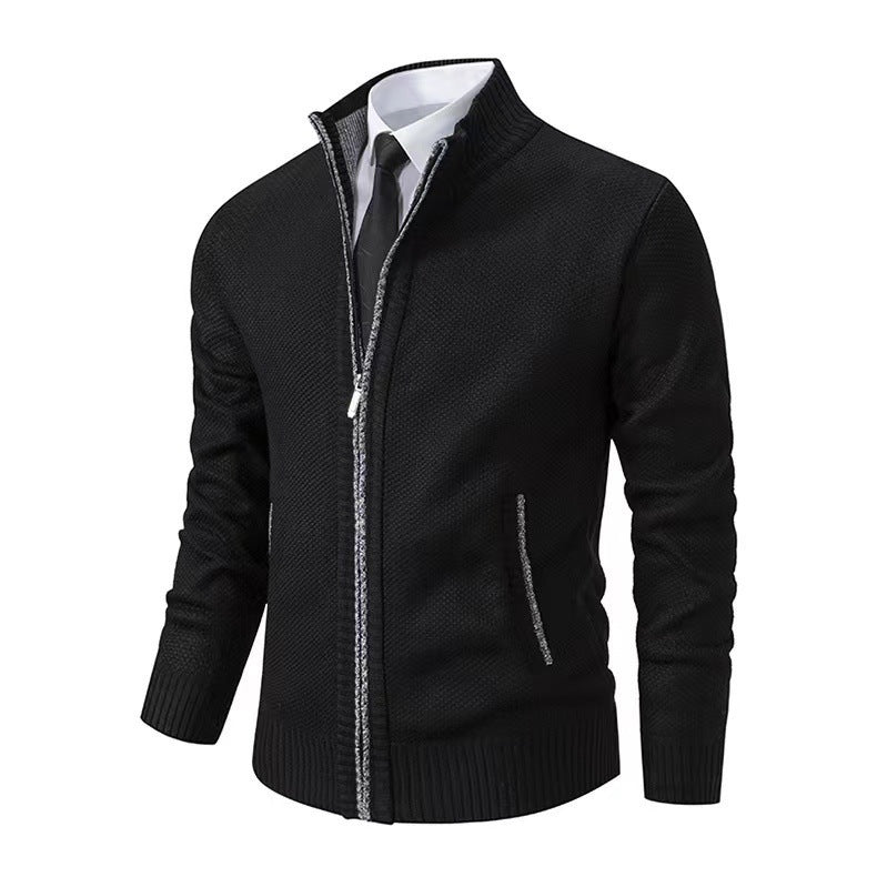Herren modische Strickjacke mit hohem Kragen und eleganten Kontrastdetails Drune