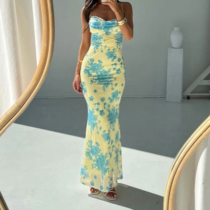 Damen Maxikleid mit raffinierten Drapierungsdetails und floralen Motiven Drune