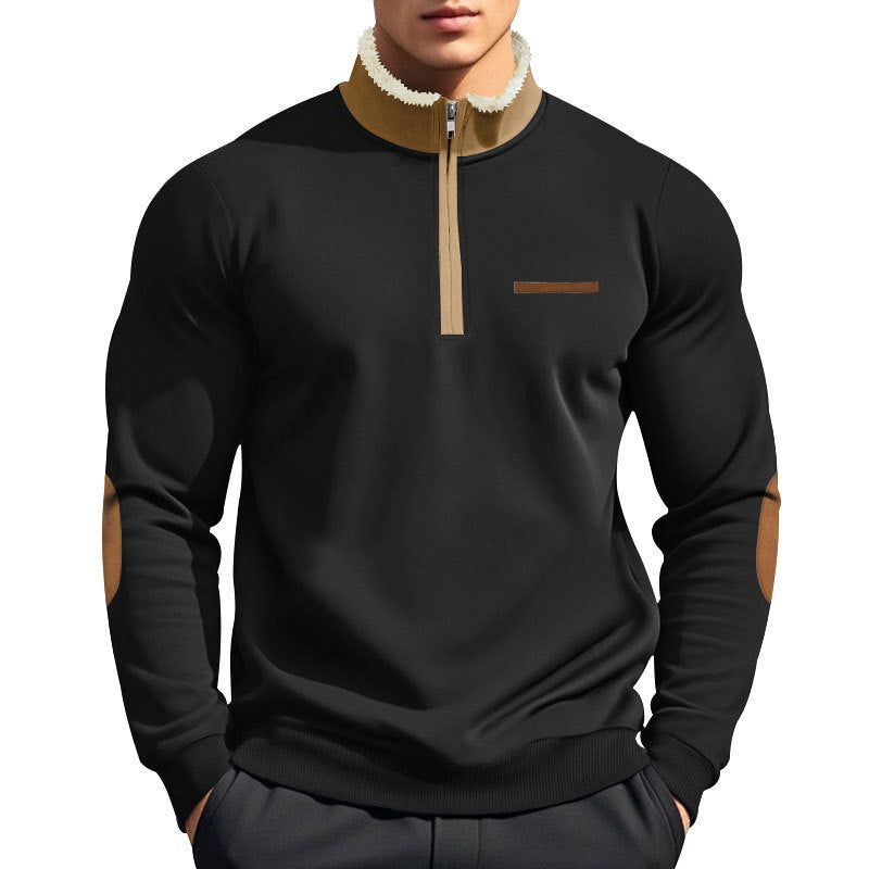 Herren nan Halbzip-Troyer mit Teddyfleece-Kragen und Leder-Ellbogenpatches Drune