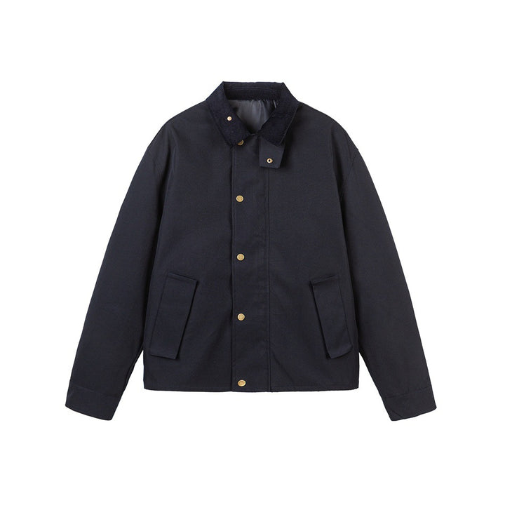 Herren Kurz geschnittene Canvas‑Fieldjacke mit Cordkragen und verdeckter Druckknopfleiste Drune