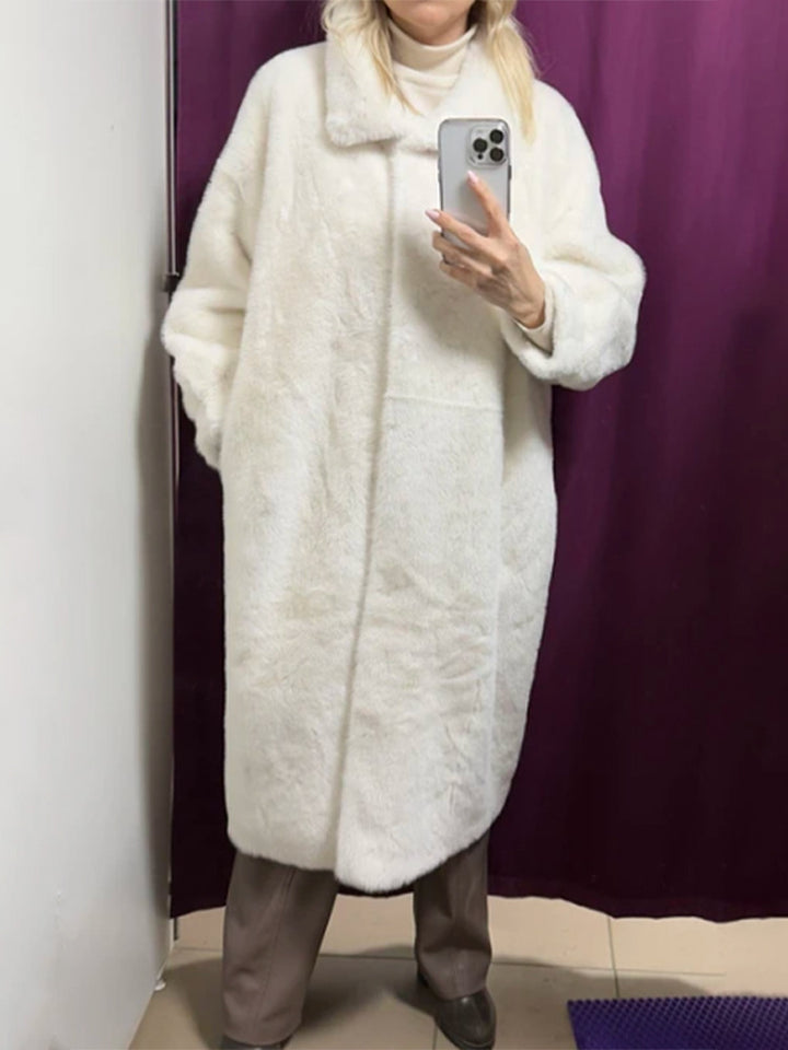 Damen Maxi Kunstfell-Mantel mit Oversize-Schnitt und aufgesetzten Taschen Drune