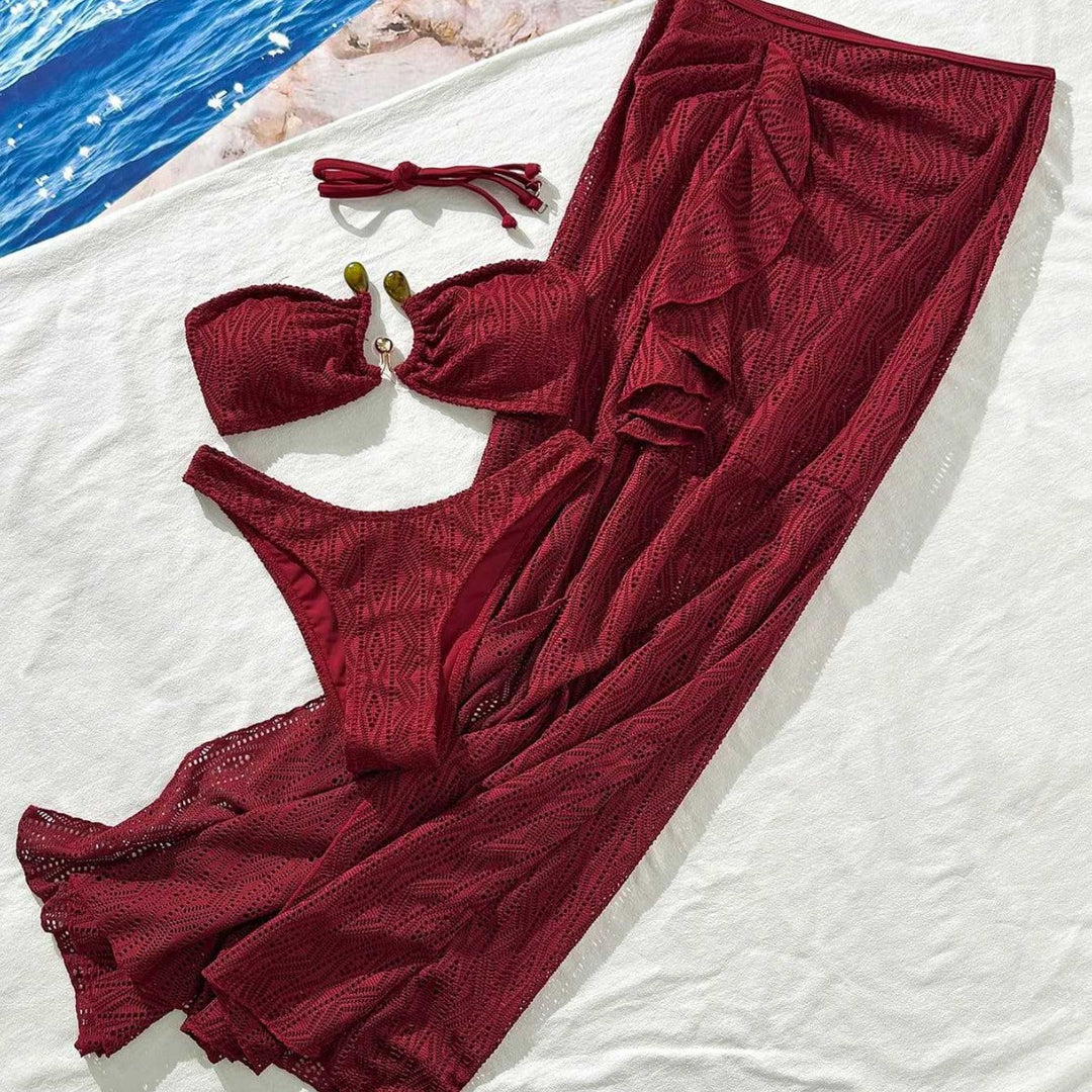 Damen Bandeau-Bikini mit Rüschenrock und elegantem Verschluss Drune