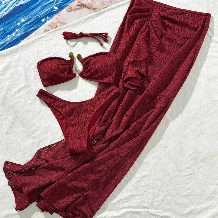 Damen Bandeau-Bikini mit Rüschenrock und elegantem Verschluss Drune