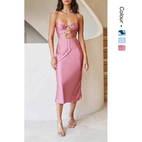 Damen Midi-Kleid mit aufregendem Schlüssellochausschnitt und fließendem Satin-Material Drune