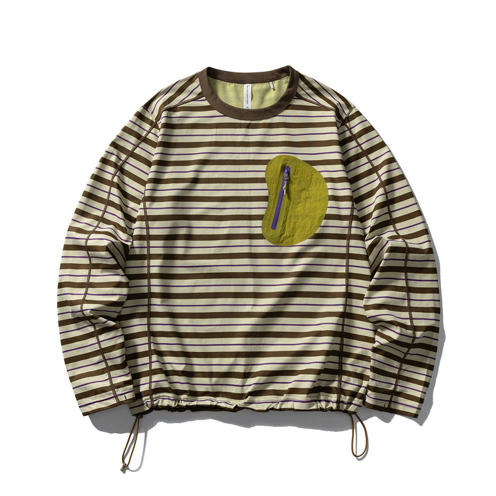 Unisex Langärmliges Gestreiftes Performance-Sweatshirt mit Brust-Reißverschlusstasche und Tunnelzug Drune