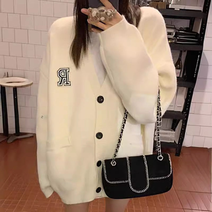 Damen lässige Strickjacke mit aufgesetzten Taschen und Knopfverschluss Drune