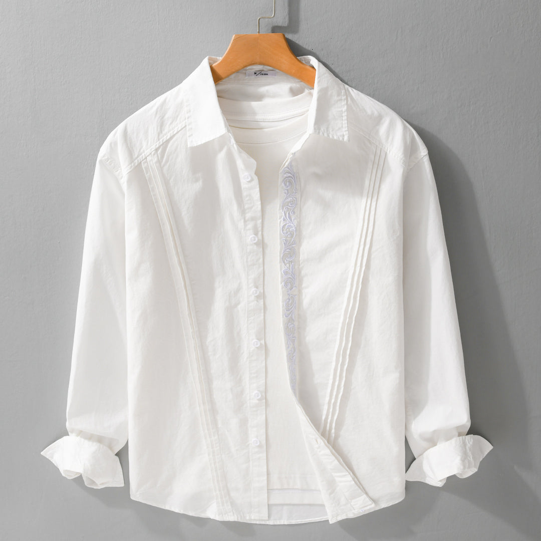 Damen Baumwollbluse mit Biesen, Stickdetail und Relaxed-Fit Drune