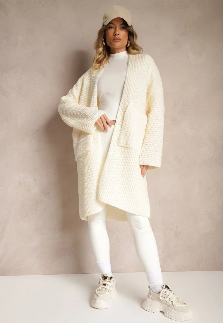 Damen oversized Strickjacke mit tiefem V-Ausschnitt und praktischen Taschen Drune