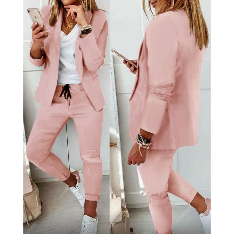 Damen Zweiteiliges Stretch-Jersey-Blazer-Set mit Kordelzug-Jogginghose Drune