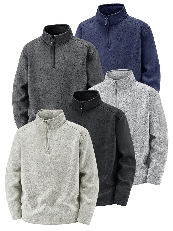 Herren Thermischer Strick-Fleecepullover mit halbem Reißverschluss und Stehkragen Drune