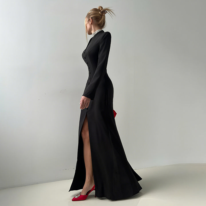 Damen Elegantes Maxikleid mit tailliertem Schnitt und Knopfleiste Drune