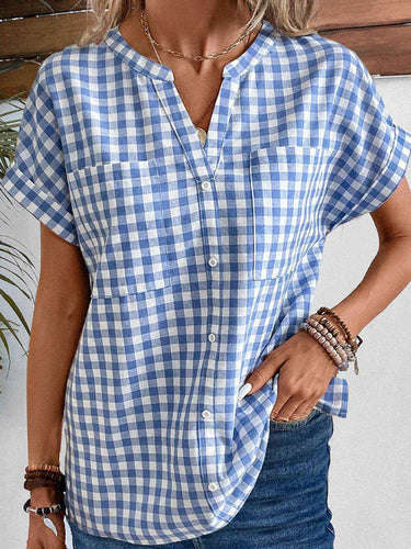 Damen Karobluse mit leichtem Baumwollstoff und modischem Button-Up-Design Drune