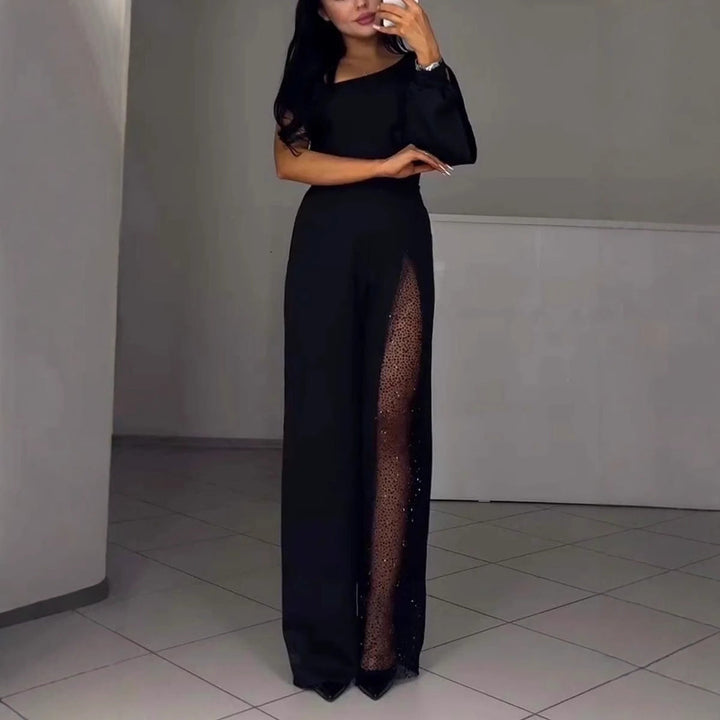 Asymmetrischer einseitiger Damen-Jumpsuit mit Paillettenpanel Drune
