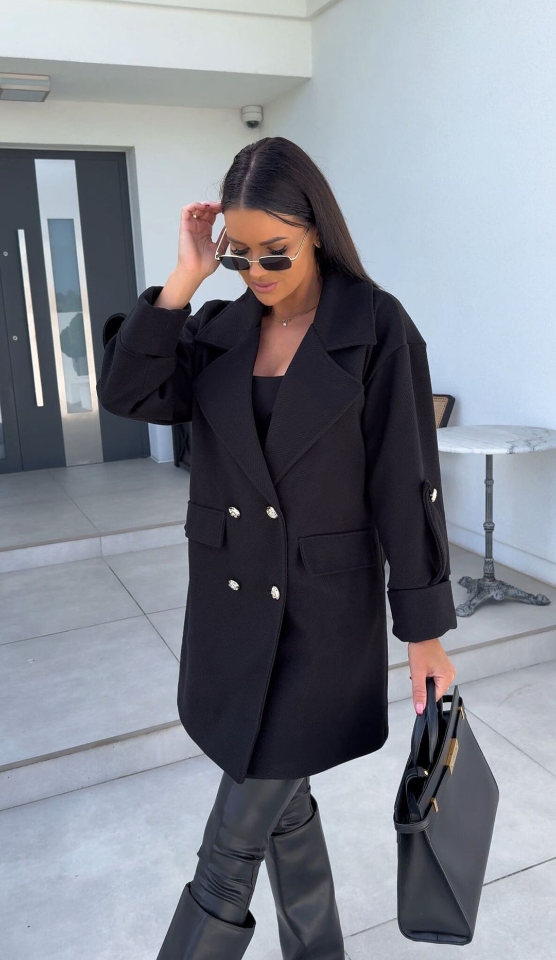 Damen Eleganter Oversized-Doppelreiher-Mantel mit strukturiertem Obermaterial Drune