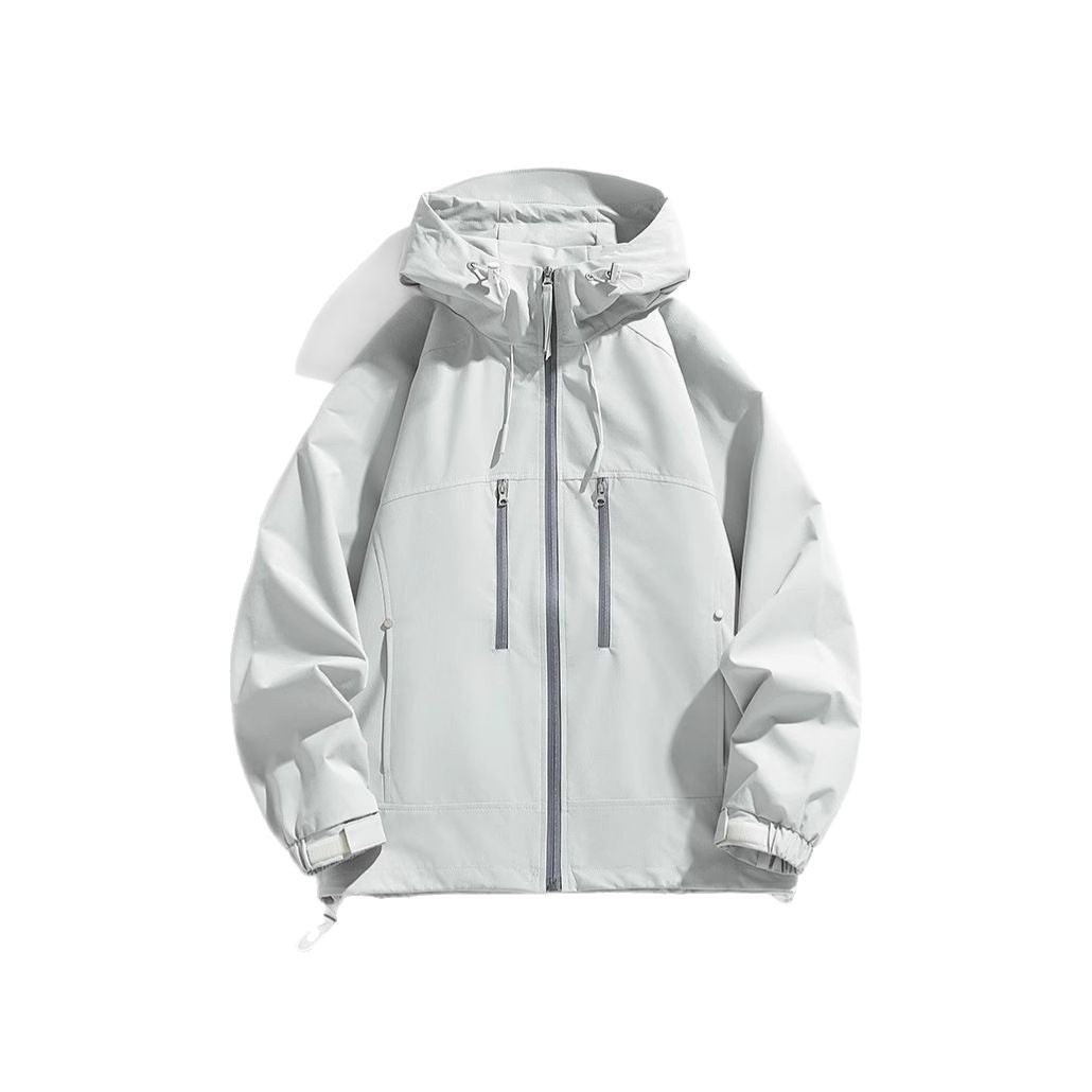 Unisex leichte winddichte Softshell-Kapuzenjacke mit verschweißten Nähten, verlängerter Rückenpartie und verstellbarem Saum Drune