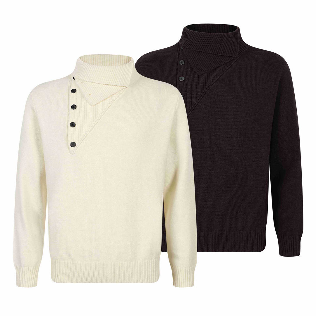 Herren Strickpullover mit asymmetrischer Knopfleiste und hohem Stehkragen Drune