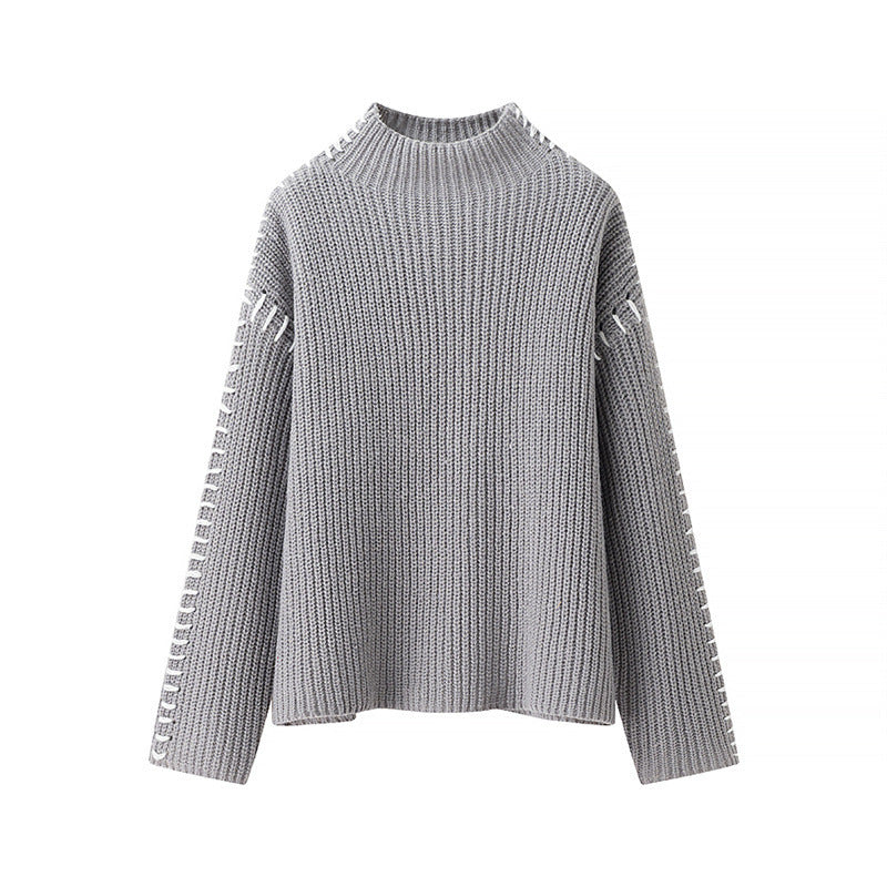 Damen modischer Strickpullover mit hohen Kragen und eleganten Seitendetails Drune