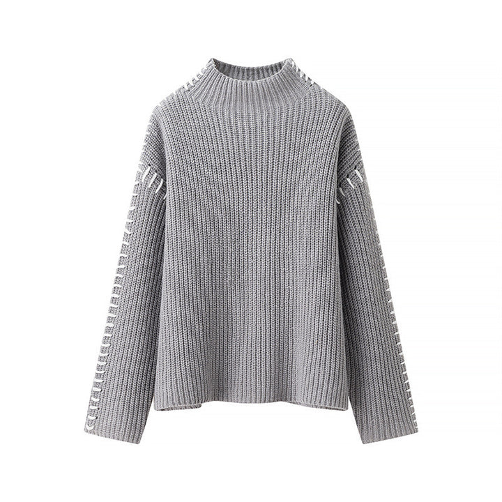 Damen modischer Strickpullover mit hohen Kragen und eleganten Seitendetails Drune