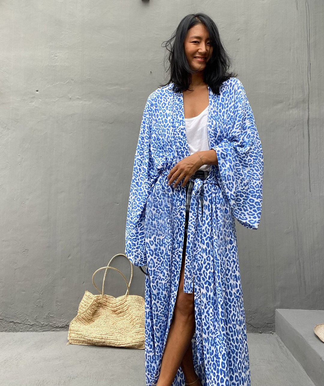 Damen Kimono-Robe mit Leopardenmuster Drune