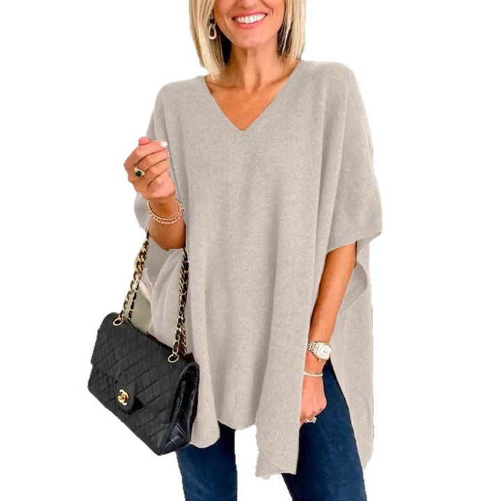 Damen Strickponcho mit V-Ausschnitt und lässigem Schnitt Drune