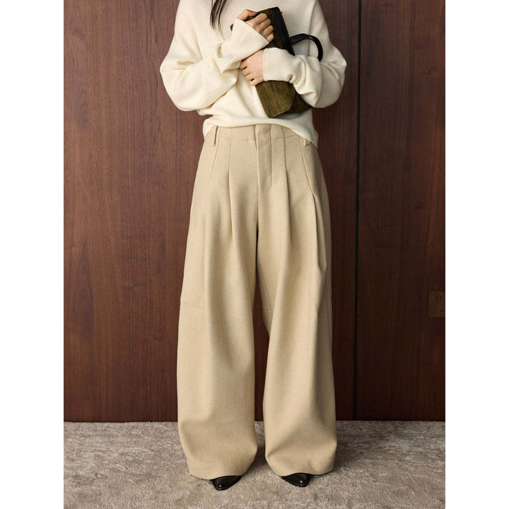 Damen Hochtaillierte Wollmix-Hose mit weitem Bein und Bundfalte Drune
