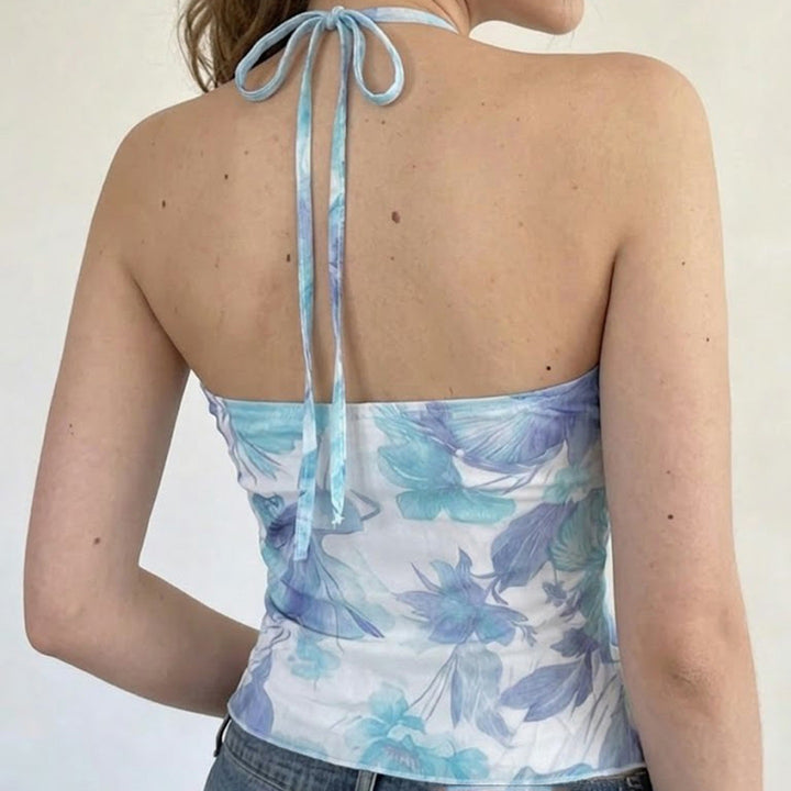 Damen Spaghetti-Trägertop mit floralen Einsätzen und transparenten Rüschen Drune