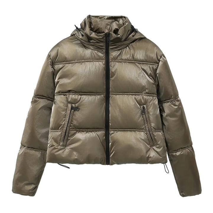Damen nan cropped gesteppte Daunenoptik Jacke mit Kapuze und Tunnelzugsaum Drune