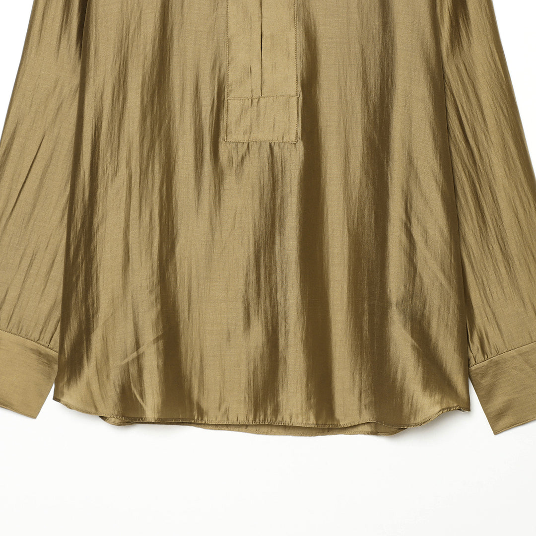 Damen Oversize-Satinbluse mit Hemdkragen, verdeckter Knopfleiste und Manschetten Drune