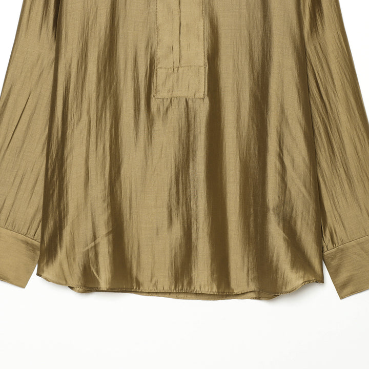 Damen Oversize-Satinbluse mit Hemdkragen, verdeckter Knopfleiste und Manschetten Drune