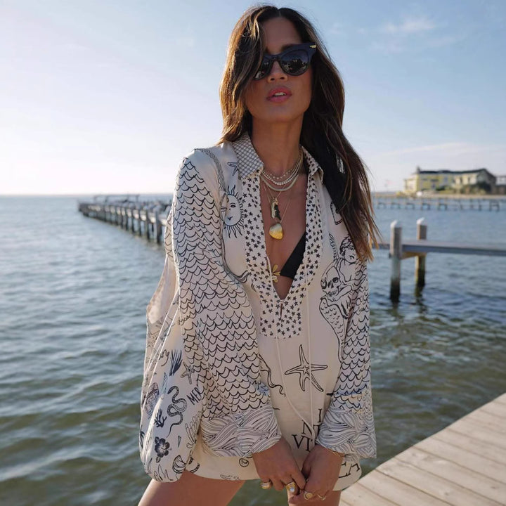 Damen Strandbluse mit maritimem Design und detailreicher Stickerei Drune