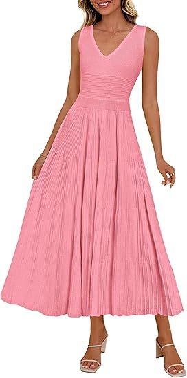 Damen Plisseekleid mit V-Ausschnitt und weitem Saum Drune