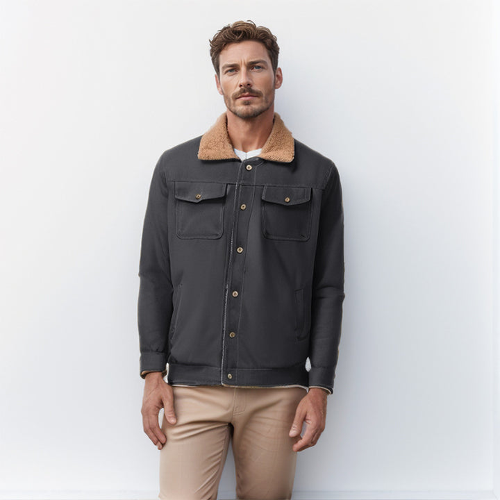 Herren Workwear-Jacke mit Teddykragen und Druckknopfleiste Drune