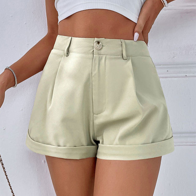 Damen elegante Kurzshorts mit hohem Bund und umgeschlagenem Saum Drune