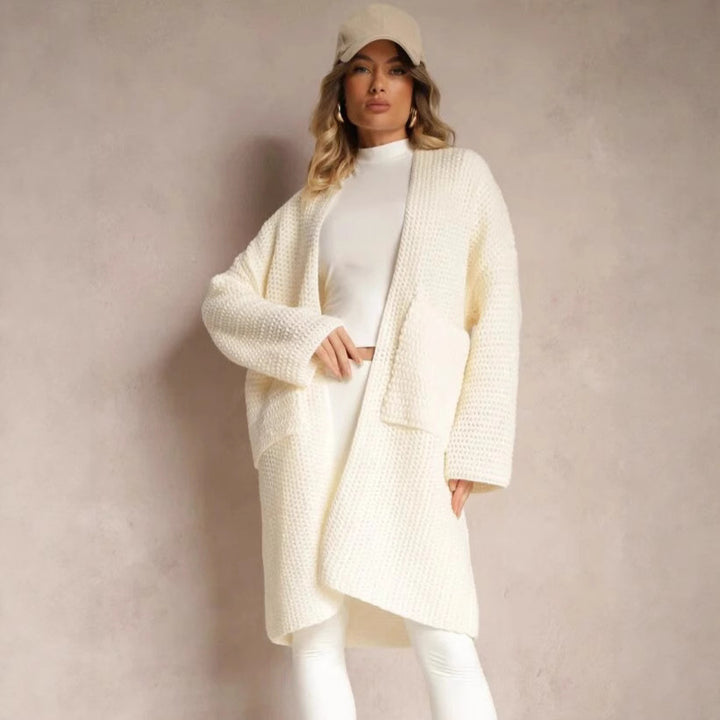 Damen oversized Strickjacke mit tiefem V-Ausschnitt und praktischen Taschen Drune